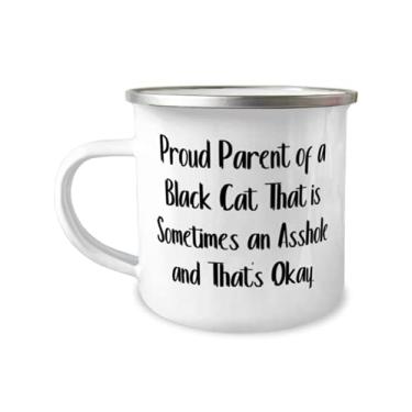 Imagem de Proud Parent of a Black Cat That is Sometimes an Asshole and That. Caneca de acampamento de 355 ml, presente de gato preto de amigos, inspire para amantes de gatos