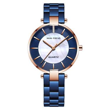 Imagem de Relógios de quartzo simples da Mini Focus para mulheres e mulheres, relógio de pulso de aço inoxidável à prova d'água, Azul