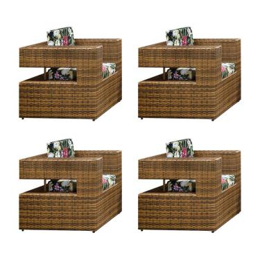 Imagem de Kit 4 Poltronas em Junco Florida Camburiú Base Aço - Imbuia