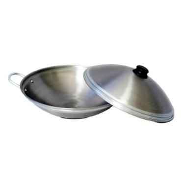 Imagem de Tacho Chinês Panela Wok Funda Aço Carbono e Tampa 38cm 4L