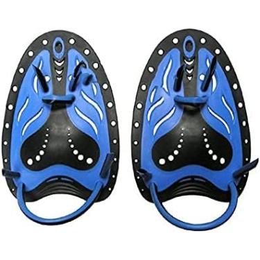 Imagem de Luvas de mergulho de mão de silicone ajustáveis ​​para adulto com nadadeira para aprender equipamento de treinamento profissional para natação remo dedo de sapo (azul S)