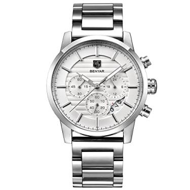 Imagem de Relógio masculino BENYAR de quartzo, à prova d’água, com cronógrafo, pulseira de couro com design esportivo e de negócios