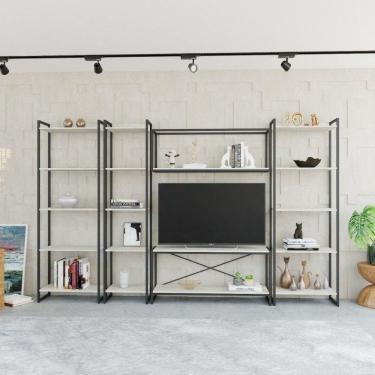 Imagem de Conjunto Rack para TV até 50 Polegadas Estante 5 Prateleiras Estilo Industrial Active Yescasa Snow