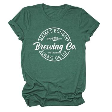 Imagem de Camisetas Mamã's Boobery Brewing Go Always On Tap Camiseta feminina com slogan divertido pulôver de amamentação humor top dia das mães, Verde retrô, XXG
