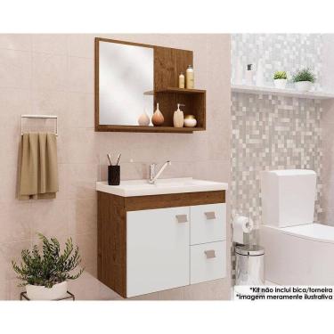 Imagem de Conjunto de Banheiro Balcão Suspenso c/Cuba e Armário c/ Espelho Hortência Isa 55cm cor Amendoa/Branco - MGM