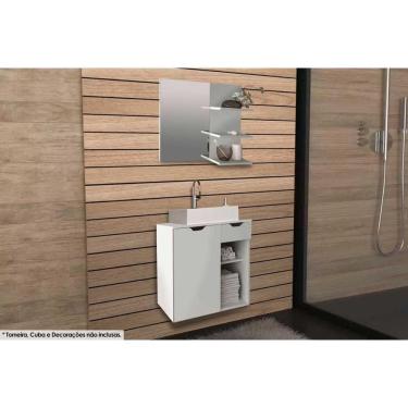 Imagem de Conjunto de Banheiro Armário c/ Espelho BN3608 e Balcão Suspenso BN3605 s/ Cuba Pia 60cm cor Branco - Tecno Mobili