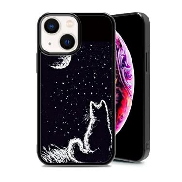 Imagem de RSMTCI Capa de gato preto para iPhone 13 Mini capa de silicone ultra à prova de choque proteção engraçada capa de telefone lua fofa para meninas mulheres capa de bebê, 5,4 polegadas preta