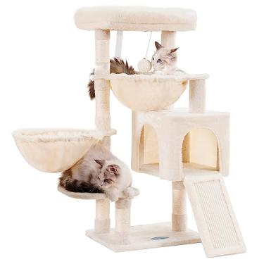 Imagem de Hey-brother Árvore para Gatos, Torre com Cama Acolchoada, Condomínio Aconchegante, Redes, Postes Arranhadores de Sisal, Bege