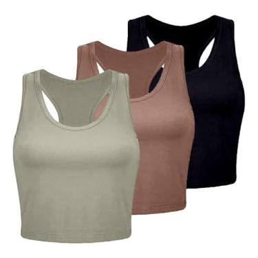 Imagem de 3 peças regatas femininas de algodão básicas costas nadador sem mangas esportivas para treino, Tops amarelos de verão, GG