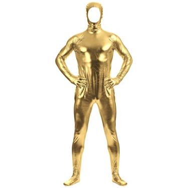 Imagem de Aniler Body Zentai elástico unissex metálico metálico aberto com zíper (médio, dourado)