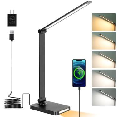 Imagem de Dott Arts Lâmpada de mesa LED com portas USB, luminária de mesa sensível ao toque para escritório em casa com 5 modos de cor, 3 luzes de mesa brilhantes com pequena luz noturna, lâmpada de leitura de