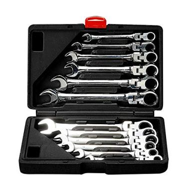 Imagem de FLZOSPER Conjunto de chaves de catraca de cabeça flexível Tightspot, chave inglesa de acesso rápido CR-V métrica de 8-19 mm com caixa de ferramentas portátil (12 pç chave de cabeça flexível)