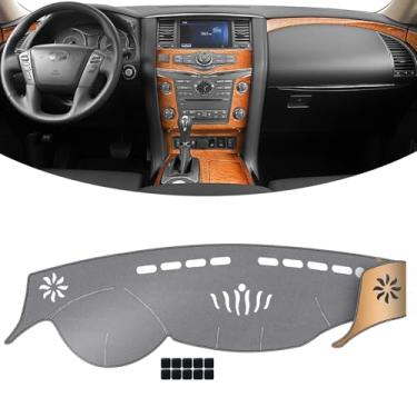 Imagem de KEYOOG Tapete de painel de painel adequado para 2020-2017 Ni-ssan Armada /5,113.0-5,107.9 cm-finiti QX56,2021-2014 QX80 (W/o HUD), tapete de painel de carro tapete antirreflexo, almofada