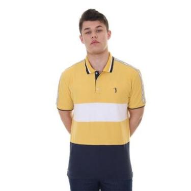 Imagem de Polo Aleatory Masculina Piquet Recorte Shoulder Tape Marinho/Branca/Amarela-Masculino