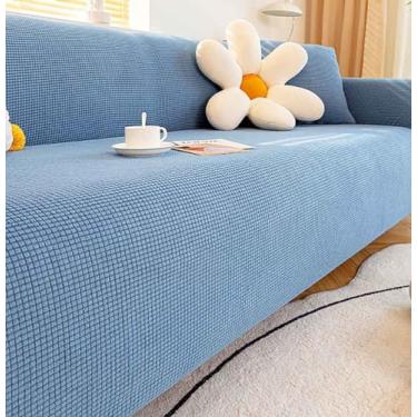 Imagem de Sofá Slipcover Sofá Capa Protetor De Móveis Sofá Macio Com Fundo Elástico Para Crianças, Poliéster Spandex Jacquard Tecido Pequenas Verificações (Adequado para 118-141 inch,Azul Claro)