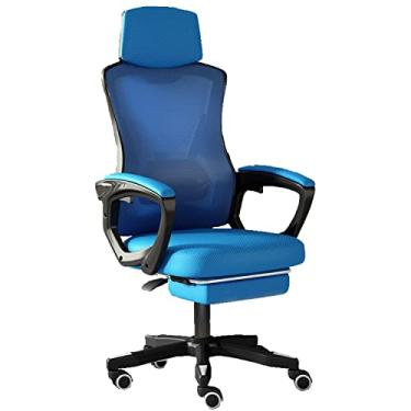 Imagem de Cadeira ergonômica para jogos, altura ajustável, cadeira de videogame com encosto alto com apoio para os pés e apoio lombar para adultos, adolescentes, casa, quarto, jogos, azul