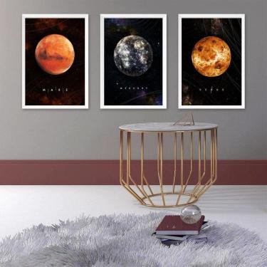 Imagem de Kit 3 Quadros Decorativos Planetas 33X24Cm