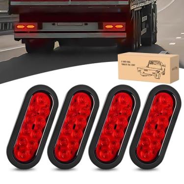 Imagem de GOOACC Luz traseira oval de 15 cm, 4 peças, 10 LEDs, luzes vermelhas de seta de freio com ilhós de montagem em superfície, plugues IP67 à prova d'água para trailer, caminhão, trailer, trator