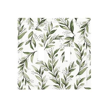 Imagem de Capa de interruptor de luz de eucalipto verde branco folha de oliveira interruptor de luz decorativa sálvia floral 2 gangs placa de parede placa elétrica para casa de fazenda banheiro quarto sala de