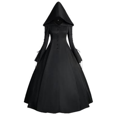 Imagem de Women Medieval Black Hooded Witch Dress for Halloween Cosplay Gothic Vampire Costume 2XL Black
