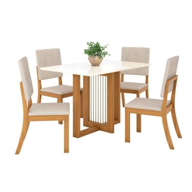 Imagem de Conjunto Mesa com 4 Cadeiras Thalia em MDF e MDP Henn - Nat/Off/Linho