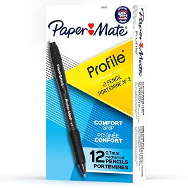 Imagem de Paper Mate Lapiseira Profile Mech 0,7 mm, grafite nº 2, ótimo para material de escritório, material de sala de aula, lápis de desenho, lápis de esboço, preto, 12 unidades