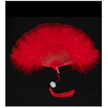 Imagem de JIMINISO Leque dobrável de penas japonês, gótico, apresentação, dança, leque de mão, artesanato, presentes, fadas, passarela