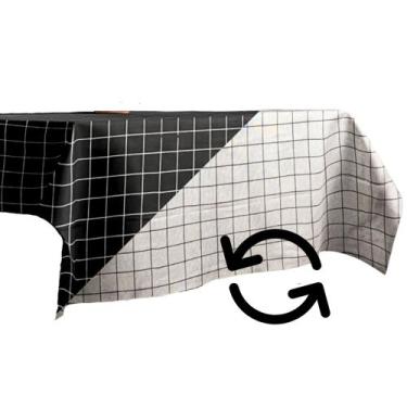 Imagem de Toalha de Mesa Quadrada Dupla Face Quadriculada Grid Preto e Branco 1,