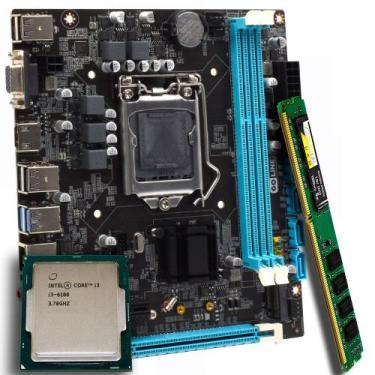 Imagem de Kit Placa Mãe H110, Com Processador i3-6100, Memória RAM 8GB DDR3 - So