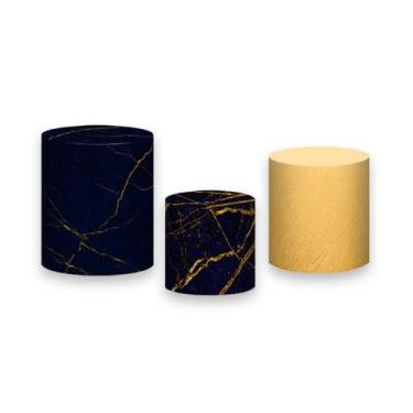 Imagem de Trio de Capas de Cilindro - Efeito Geométrico Branco com Azul e Dourad