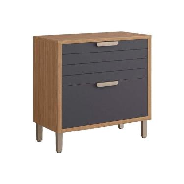 Imagem de Gabinete de Cozinha Modulado Balcão Eloise c/1 Gaveta e 1 Porta Basculante Riscada c/Tampo 80 cm Freijo/Titanium - MGM