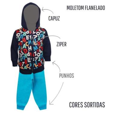 Imagem de Conjunto Moletom Infantil Masculino Blusa e Calça Flanelado, c/ Capuz 