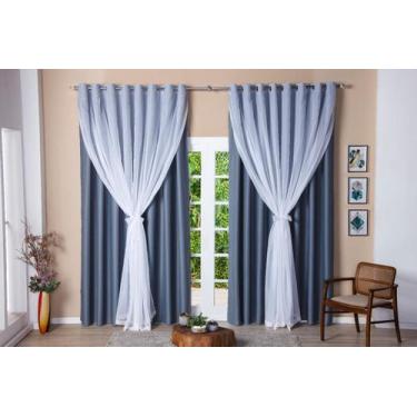 Imagem de Cortina Blackout Em Tecido Cinza Com Voil Branco 3M X 2,75 A - Pilli E