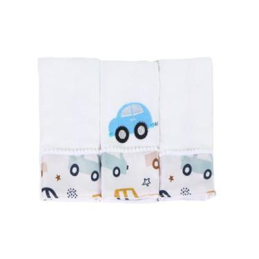 Imagem de Fralda de Boca Bordada Estampada Para Bebês Menina Menino 03 Peças - M