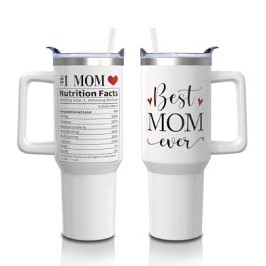 Imagem de Aokoyi Best Mom Ever Gifts Copo de 1,134 g com alça e tampa canudo, copo Mama Mommy, garrafa de água de aço inoxidável Dia das Mães (1 peça)