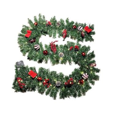 Imagem de Kokiya Decoração de guirlanda de Natal artificial Guirlanda de Natal decorada com pinhas, cachos de frutas vermelhas