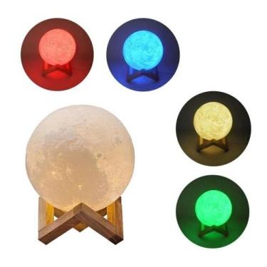 Imagem de Luminaria Lua Cheia 3D Abajur Quarto Touch Usb Luz Led Cores - Novo Se