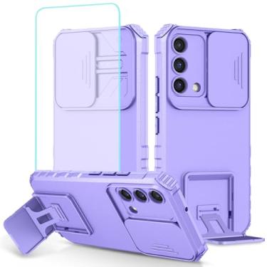 Imagem de Tothedu Capa para Oppo A74 4G Capa/Oppo F19/Reno 6 Lite CHP2219 Capa com protetor de tela de vidro temperado e capa de câmera deslizante, capa protetora fina com suporte resistente para Oppo A74 4G
