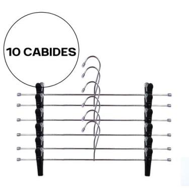 Imagem de KIT 10 Cabides Para Saia  Em Aço Cromado Calça Shorts com Presilhas Pr