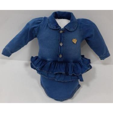 Imagem de Body Longo  Bebe Menina Jeans Inverno Luxo Katita Kids 2338, Jeans, P 