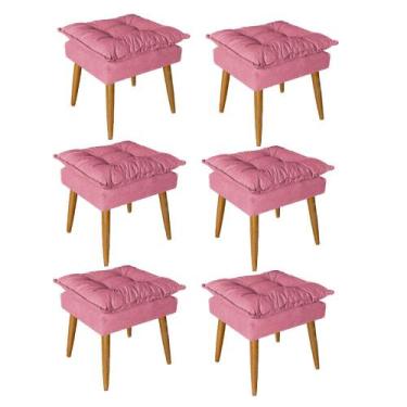 Imagem de Kit 06 Puff Puf Banqueta Opala Para Quarto Sala Recepção Suede Rose - 
