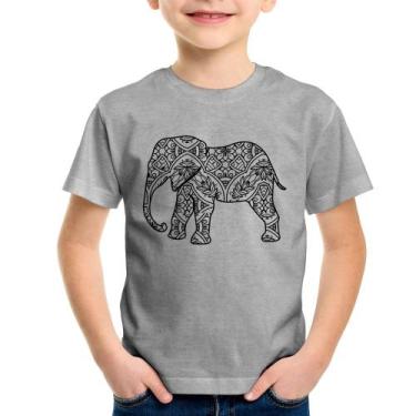 Imagem de Camiseta Infantil Elefante Mandala - Foca na Moda, Cinza, 14