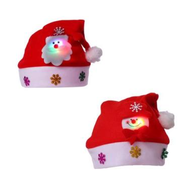 Imagem de Kit 2 Chapéus Natal Papai Noel e Boneco de Neve Touca LED Luzes - Casa