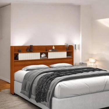 Imagem de Cabeceira com Prateleiras Dubai Queen Cinamomo e Off - VitaMov