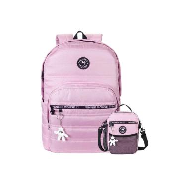 Imagem de Kit Mochila De Costa+Lancheira Bag Minnie Mouse Juvenil Rosa
