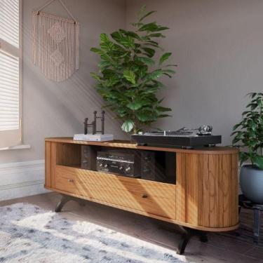 Imagem de Rack Sala Tv 180 Cm Nicho Freijó Com Preto Fosco Tb300jpf - DALLA COST