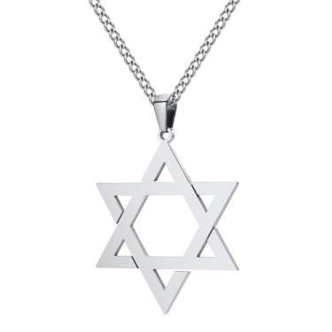 Imagem de Colar masculino com estrela de Davi, pingente hexagonal de estrela judaica de aço inoxidável, presente de aniversário, Natal, joias israelenses para namorado, irmão, corrente de 61 cm, Aço inoxidável,