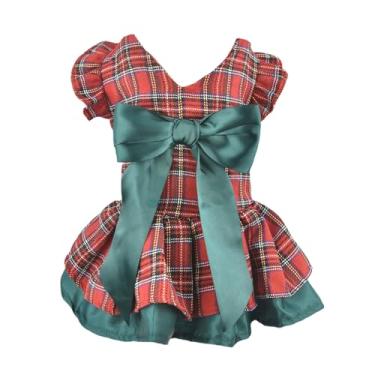 Imagem de MuYaoPet Vestido xadrez de Natal para cães com gravata borboleta grande roupas clássicas para cães para férias de ano novo, fantasia de animal de estimação para cães pequenos e gatos (xadrez vermelho,