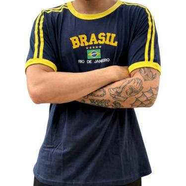 Imagem de Camisa do Brasil Bordada Adulto Unissex - Tojoia18K, GG, Azul marinho