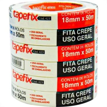 Imagem de Fita Crepe Adere Uso Geral 423 - 18Mm X 50M - Kit C/6 Pecas
